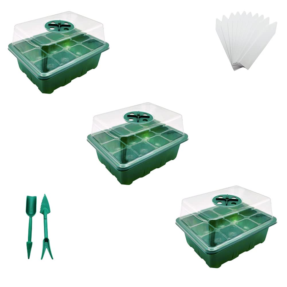 YOOAEFRTY 3-Pack Garden Propagator Plant Germination Set with Adjustable Humidity Dome and Base Greenhouse Grow Trays for Seeds Growing Starting (12 Cells per Tray)