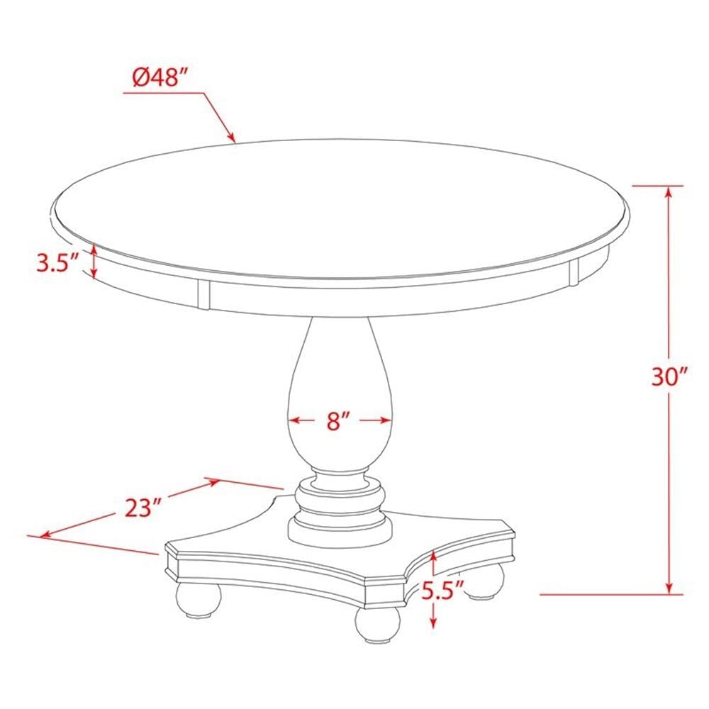 Luxe by East West Furniture FE2-0N-TP Ferris Modern Dining Table - a Round Kitchen Table Top with Pedestal Base, 48x48 Inch, Sandblasting Antique Walnut