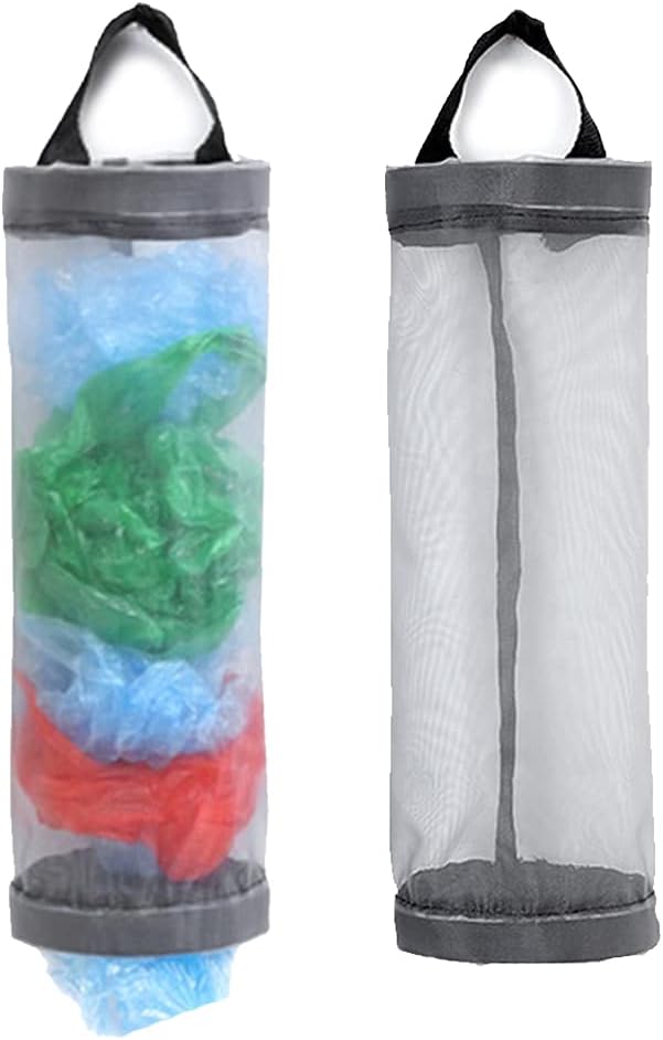 TOGETRUE Plastic Bag Holder, Mesh Grocery Bag Holder Hanging Storage Bag Dispenser (Grey 2 Packs)