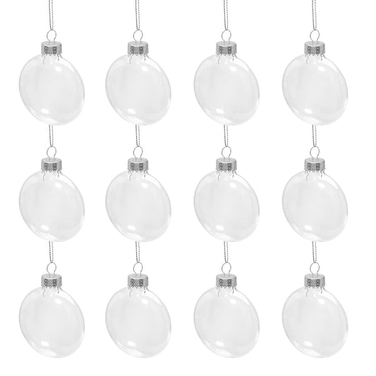 12 Pack Clear Fillable Ornaments Balls, 3.15 Inch DIY Plastic Flat Disc Ornaments, Plastic Fillable Ornament Ball for DIY Craft Projects, Wedding, Christmas, Party, Home Decor