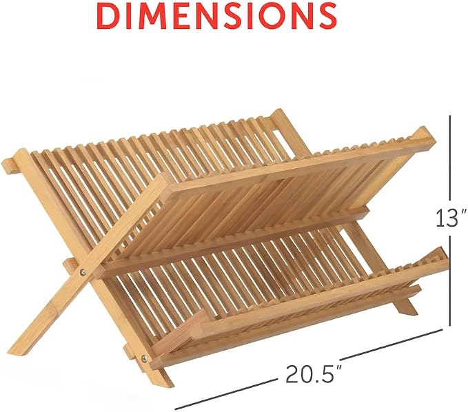 HIC Kitchen Bamboo Folding Dish Drying Rack, 20.5 x 13-Inches