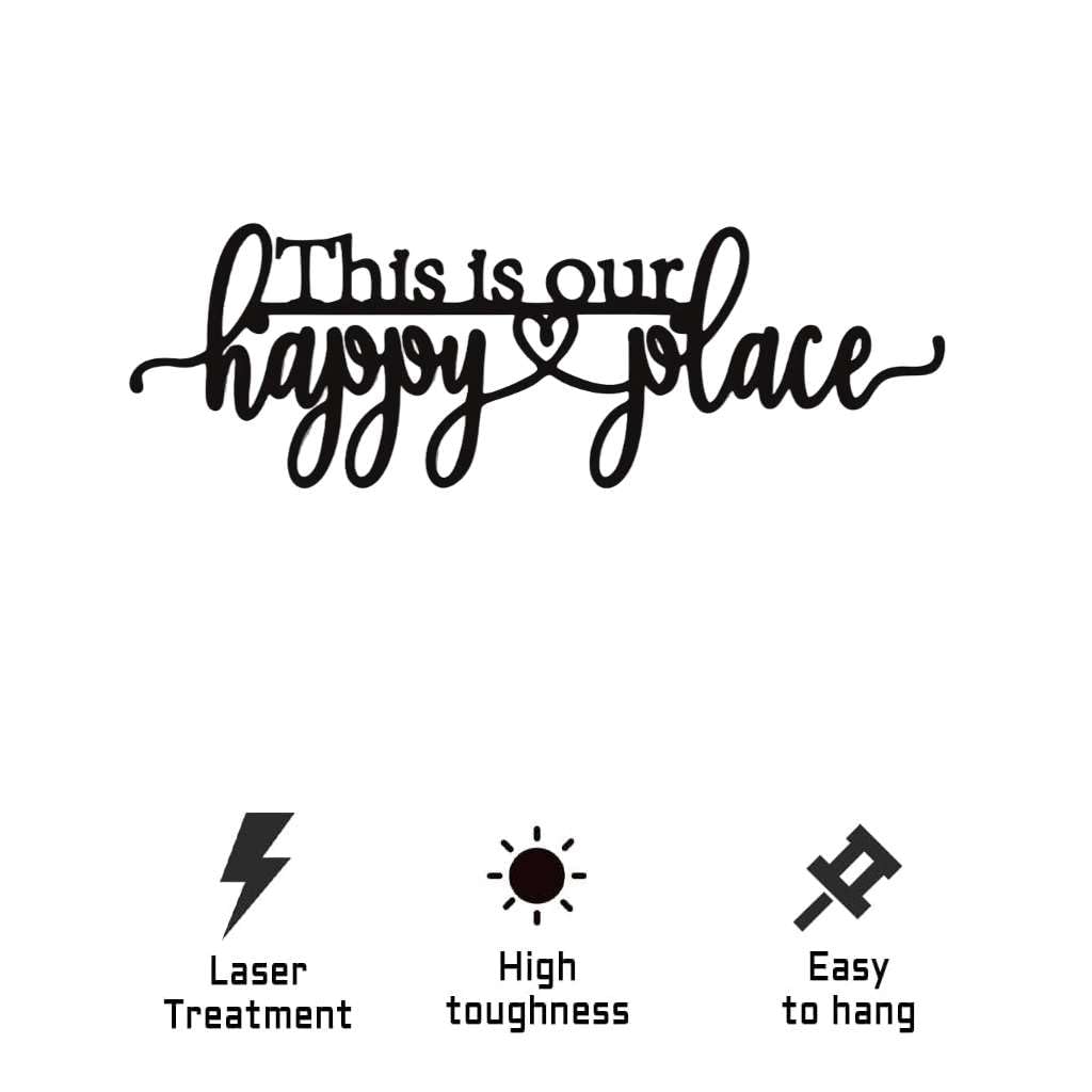 Happy Place Metal Wall Art - Custom Engraved Iron Sign Personalized Family Accent for Sunroom, RV and Outdoor Spaces | Cozy Metal Wall Art