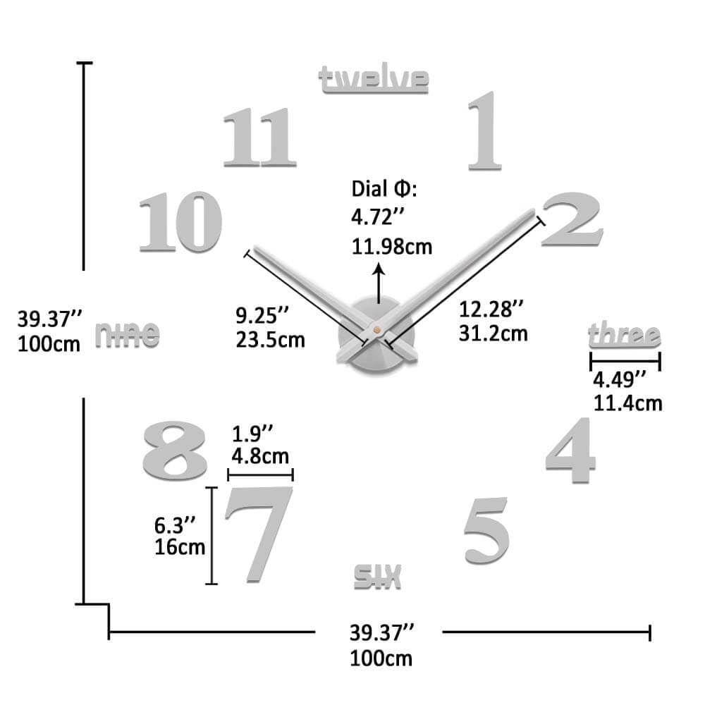 VANGOLD Large Wall Clocks for Living Room Decor, DIY Wall Clock Modern 3D Wall Clock with Mirror Numbers Stickers for Home Office Decorations Ideas (Black)