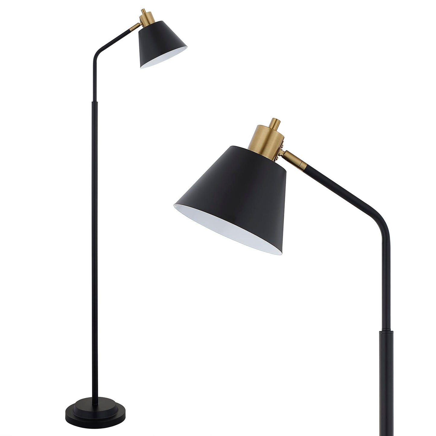 Leasgy 65.3" Floor Lamps for Living Room, Black Floor Lamp for Bedroom, Dual-Base Industrial Standing Lamp, Adjustable-Head Corner Lamp, Modern Tall Lamp, Living Room Light, Bulb Included, Black