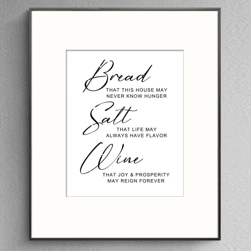 Bread Salt Wine Sign, Farmhouse Wall Decor, Inspirational Wonderful Life Quote Sign, Housewarming Gift, Home Decor, Home Wall Art Print - Without Frame - 8x10"