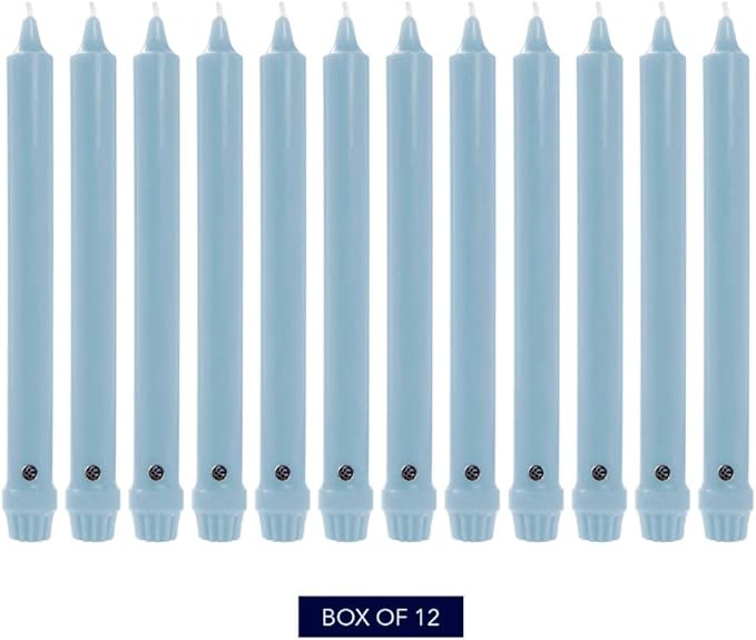 Colonial Candle Unscented Taper Candle, Classic Collection, Coastal Blue, 12 in, Pack of 12 - Up to 10 Hours Burn