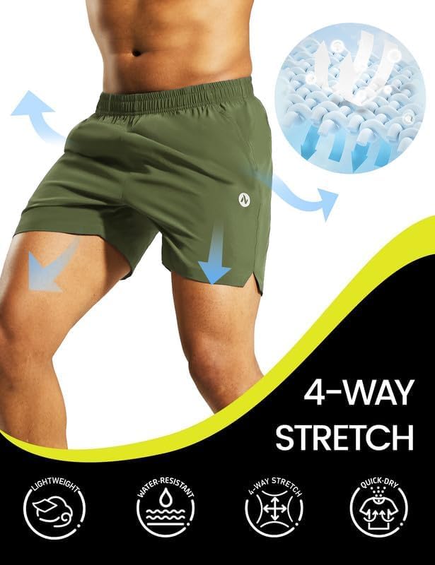 Nepest Men's 5?™â€?Athletic Running Shorts with Pockets, Lightweight Quick Dry Gym Workout Training No Liner Shorts