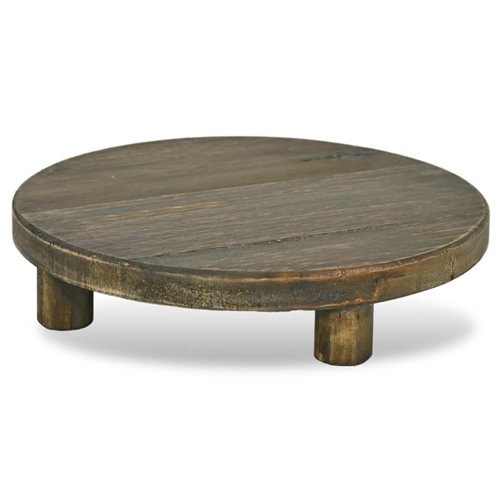 Pemberly Row 11.75" Round Wood Accent Stand, Dark Brown Finish, Handcrafted with 3-Leg Design, Rustic Style Tabletop Display Shelf for Plants, Candles, or Decor in Living Room or Office