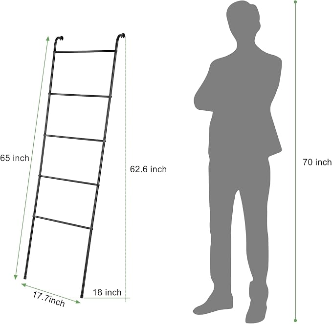 Towel Blanket Ladder Black Metal Blanket Ladder Holder Industrial 5 Tier Wall Leaning Ladder Rack for Bathroom Living Room Laundry Room (Matte Black)