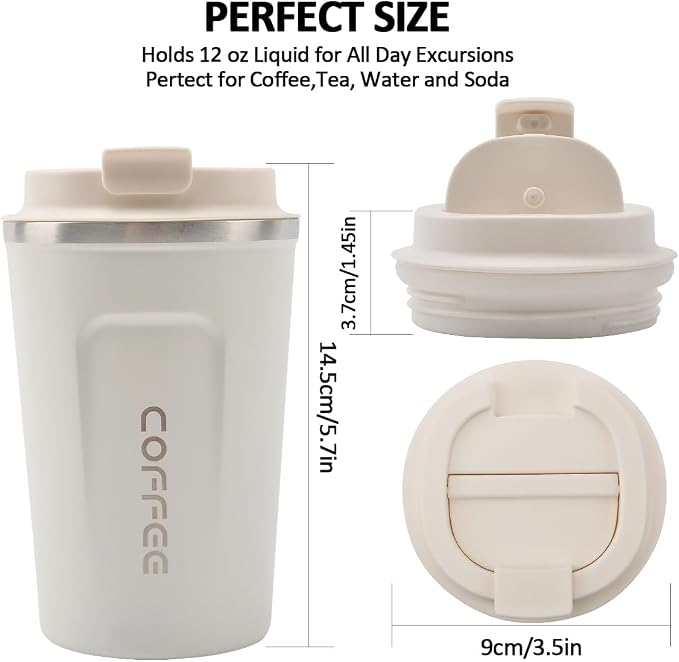 CS COSDDI 12 oz Stainless Steel Vacuum Insulated Tumbler - Coffee Travel Mug Spill Proof with Lid - Coffee Cup for Keep Hot/Ice Coffee,Tea and Beer (White)
