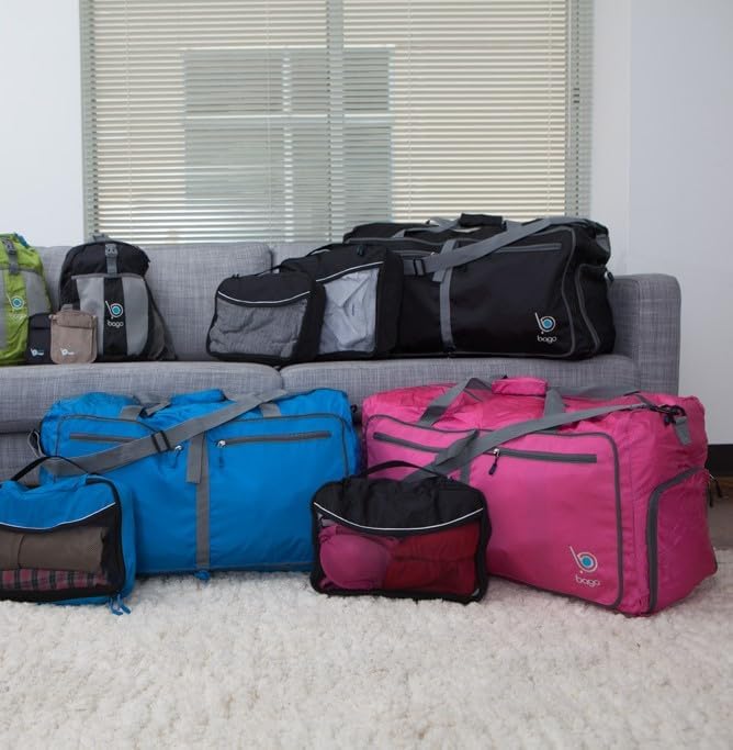 Bago Large Foldable Duffel Bags for Traveling Women & Men - 80L Packable Duffle Bag for Travel with Shoe Compartment - Water Repellant, Heavy Duty, Lightweight Folding & Collapsible (SnowDepBlue)