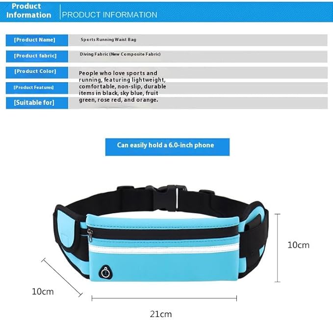 Adjustable Elastic Fitness Fanny Pack for Sports, Running Belt Waist Pack, Waterproof Sports Fanny Pack,Outdoor card wallet，Leisure travel wallet，5 color options available (blue)