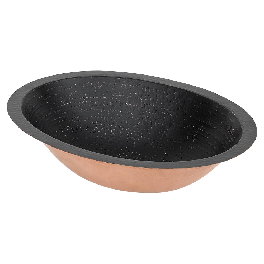 Premier Copper Products 19" Oval Under Counter Hammered Copper Bathroom Sink in Glazed Black LO19FBLK