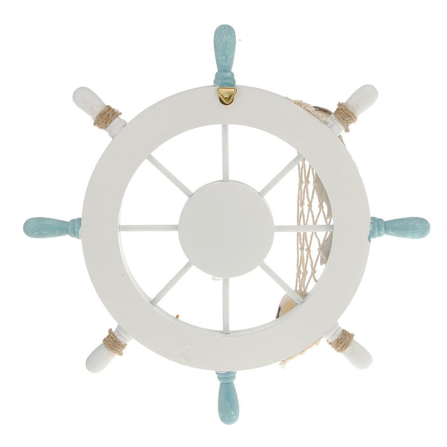 Rienar Nautical Beach Wooden Boat Ship Steering Wheel Fishing Net Shell Fish Home Wall Décor(11" Diameter)