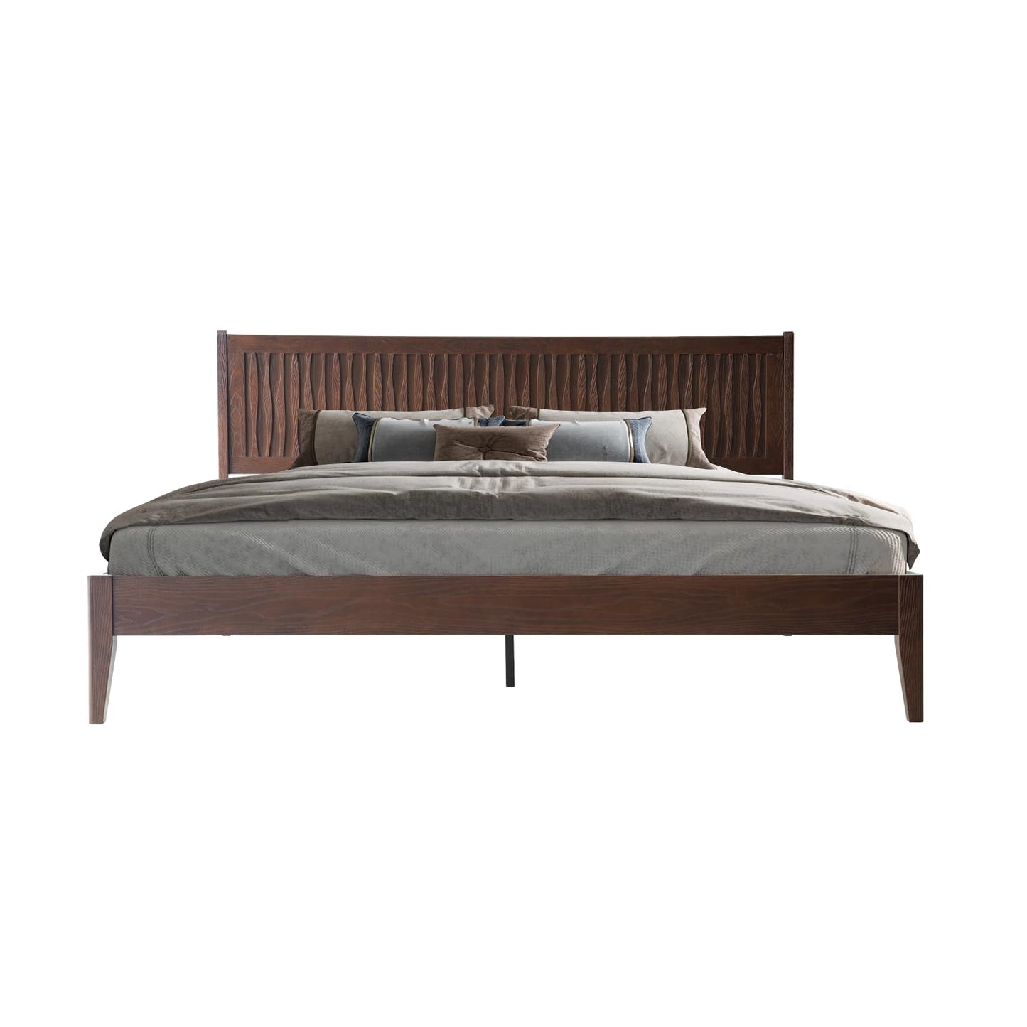 King Size Solid Wood Platform Bed Frame with Headboard & Footboard, 12 Sturdy Slats, Centre Metal Legs, Under-Bed Storage, Anti-Noise & Slip-Free, Easy Assembly, Dark Roast Oak Finish OLK-32