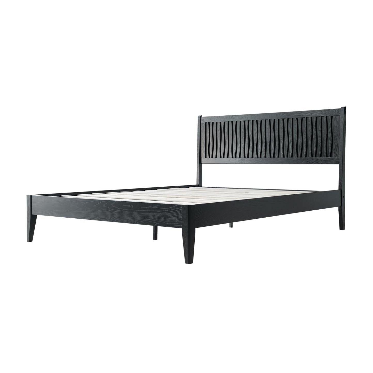 King Size Platform Bed Frame, Solid Wood Bed with Headboard & Footboard, 12 Sturdy Slats with Centre Metal Legs, No Box Spring Needed, Noise-Free & Anti-Slip, Easy Assembly, Ebony Oak Finish OLK-35