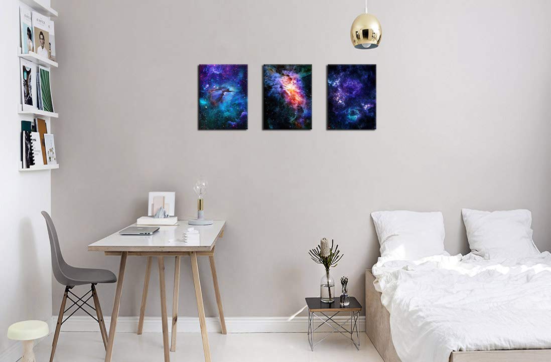 arteWOODS Canvas Wall Art Outer Space Pictures Fantastic Starry Painting Artwork Galaxy Nebula Canvas Prints for Bedroom Bathroom Living Room Kicthen Office Home Wall Decor 12" x 16" x 3 Panels