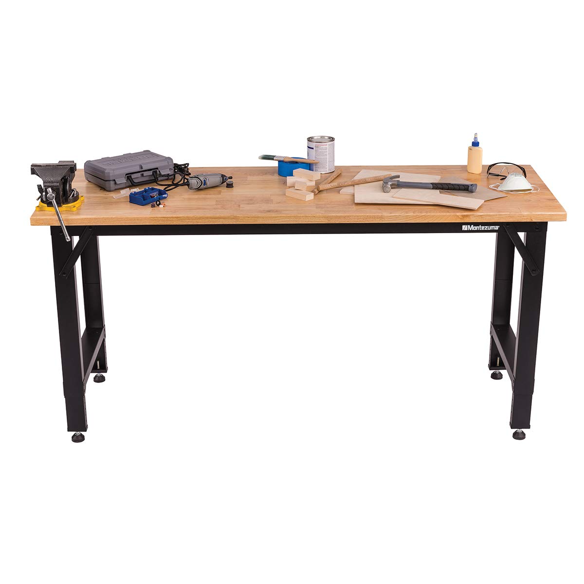 Montezuma 6' Adjustable Height Steel and Solid Wood Workbench Station