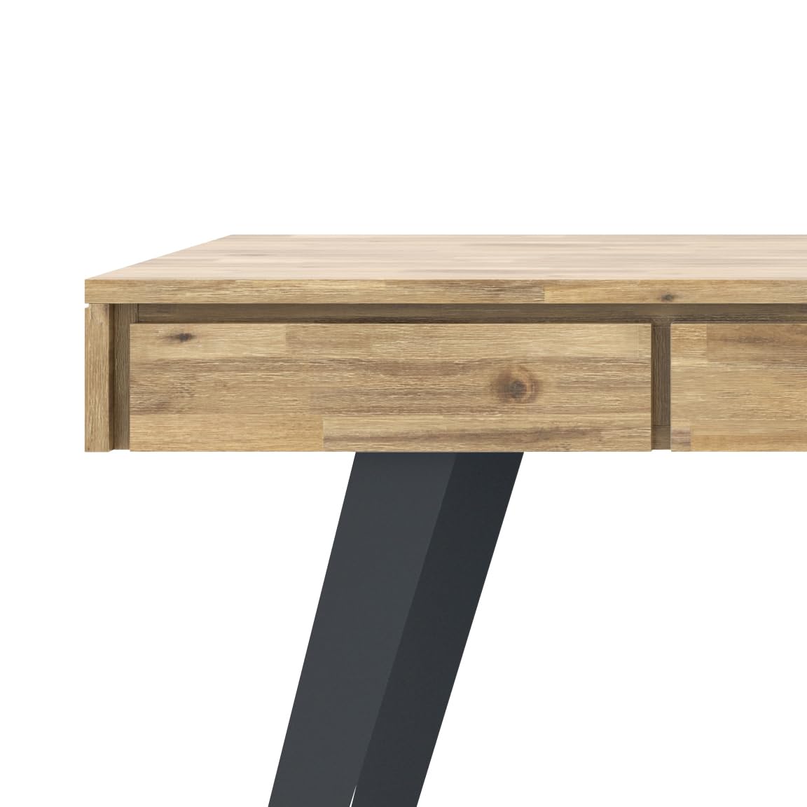 SIMPLIHOME Lowry Desk - 54 Inch Wide Solid Acacia Wood and Metal Writing Desk in Distressed Golden Wheat, Modern Industrial Home Office Computer Table with 2 Drawers and Flip-Down Keyboard Tray