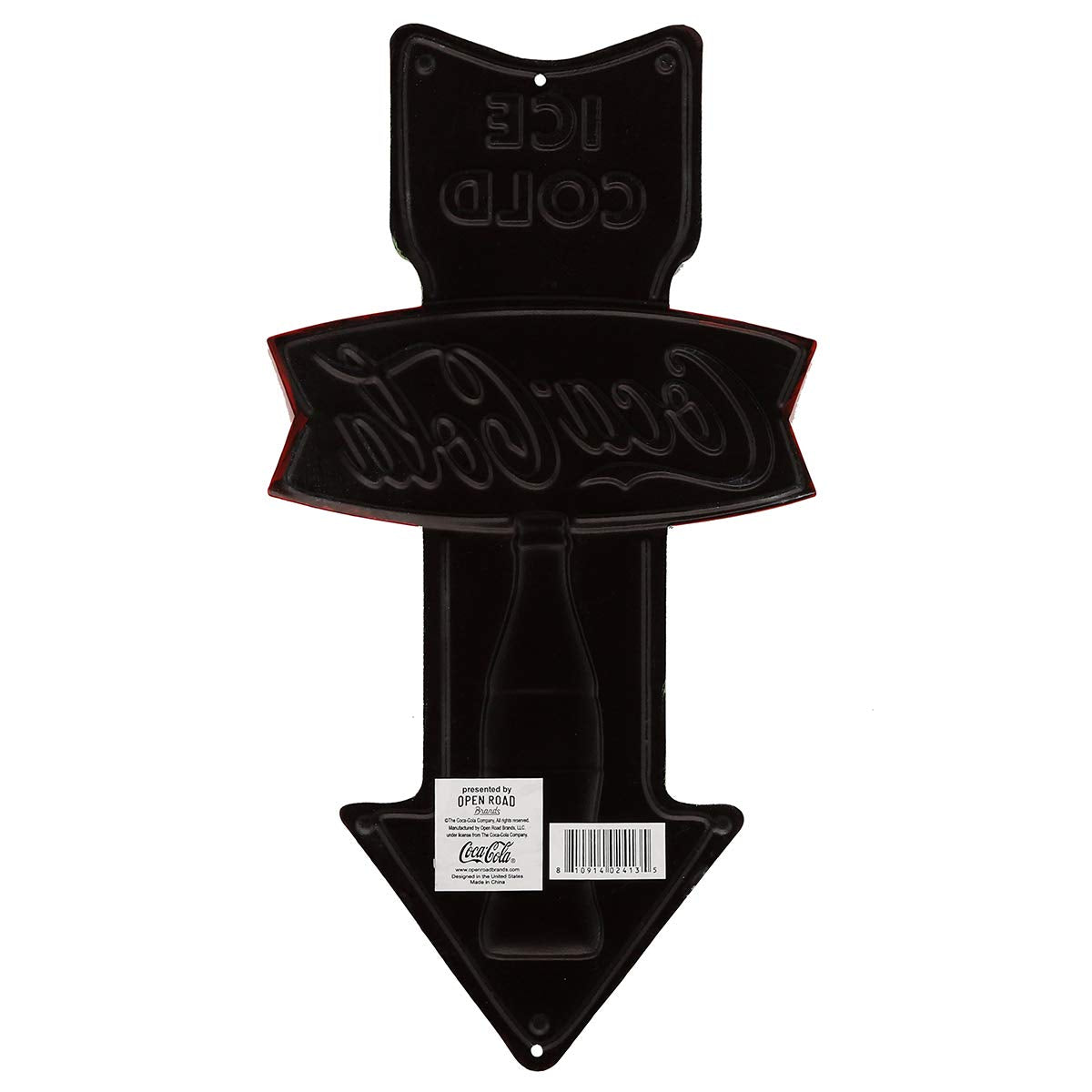Coca-Cola Ice Cold Arrow Embossed Metal Sign - Vintage Diner Coca-Cola Sign for Kitchen or Man Cave