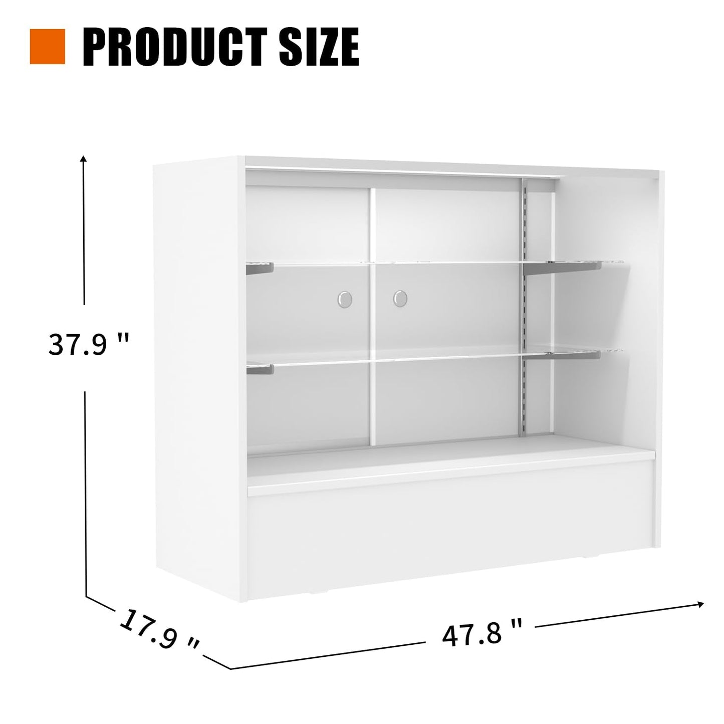 HUZJIEHUI 48" W x 38" H x 18" D - Retail Display Cabinet, White Wooden Full View Glass Display Cabinet with LED Lights and Glass Shelves