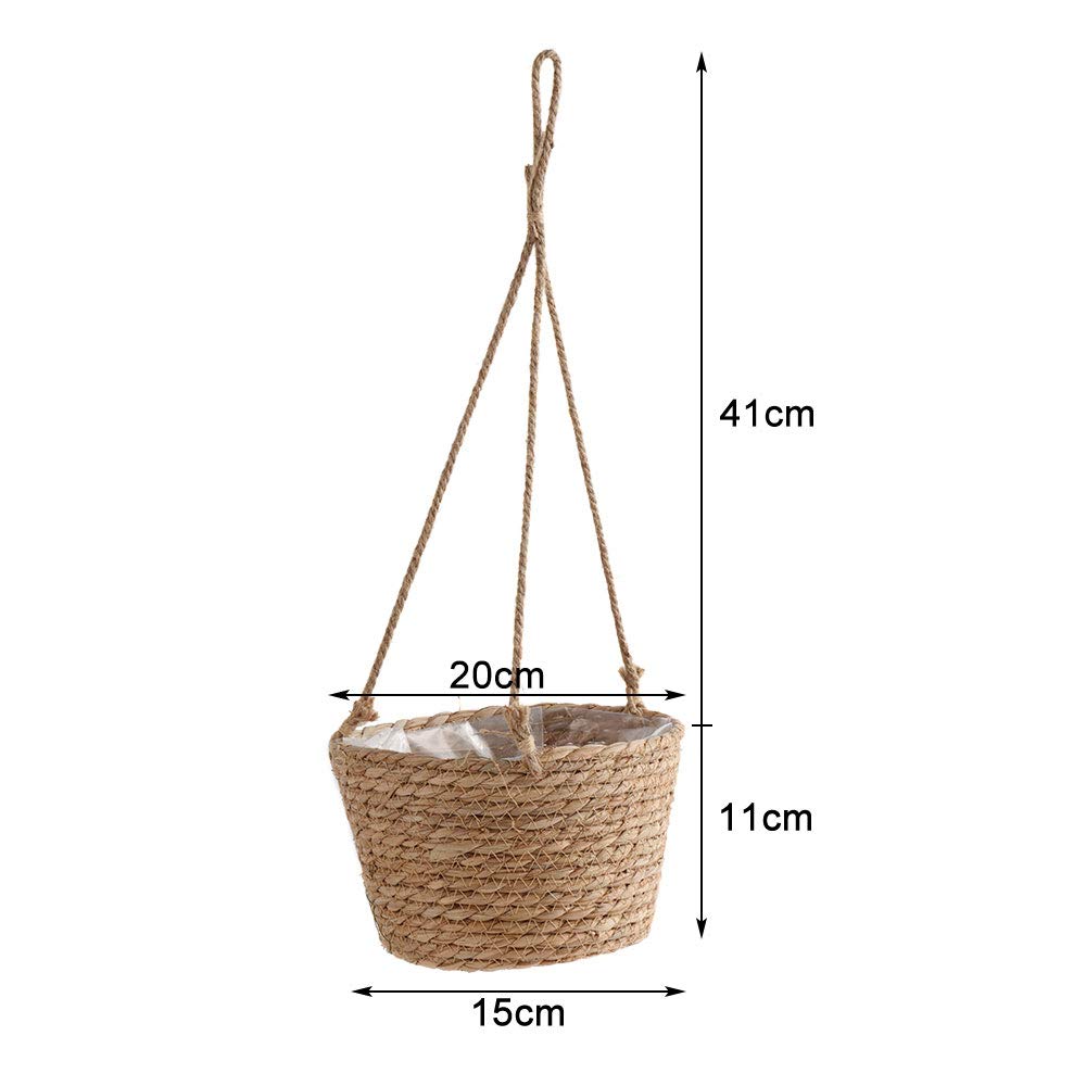 RXMORI Jute Rope Hanging Planter Basket, Rattan Woven Plant Hanger with Plastic Liner Macrame Plant Holder Storage Organizer for Plants Indoor Outdoor(Brown)