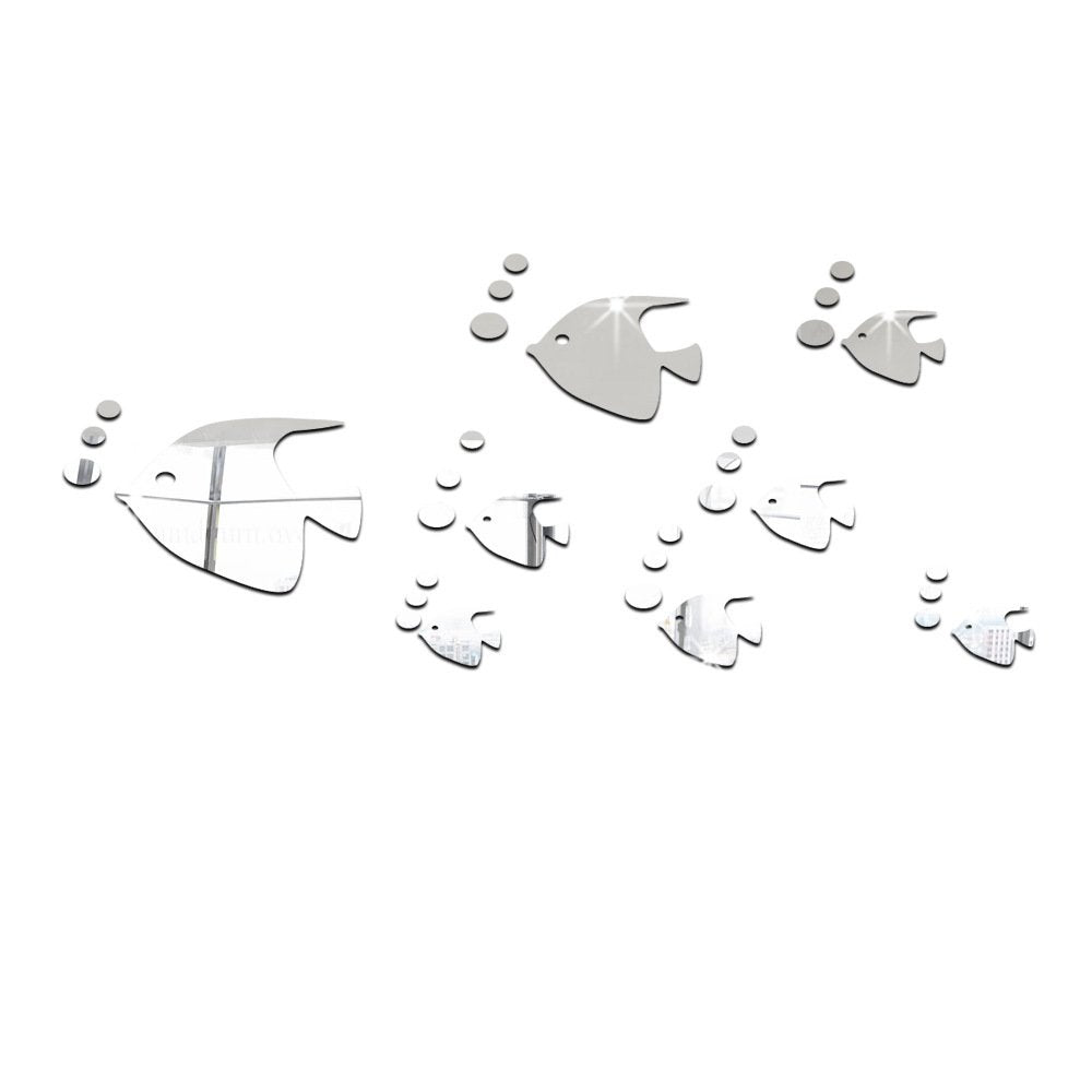 13Pcs DIY Tropical Fish 3D Mirror Wall Sticker Removable Acrylic Wall Decals Home Decor (Silver)