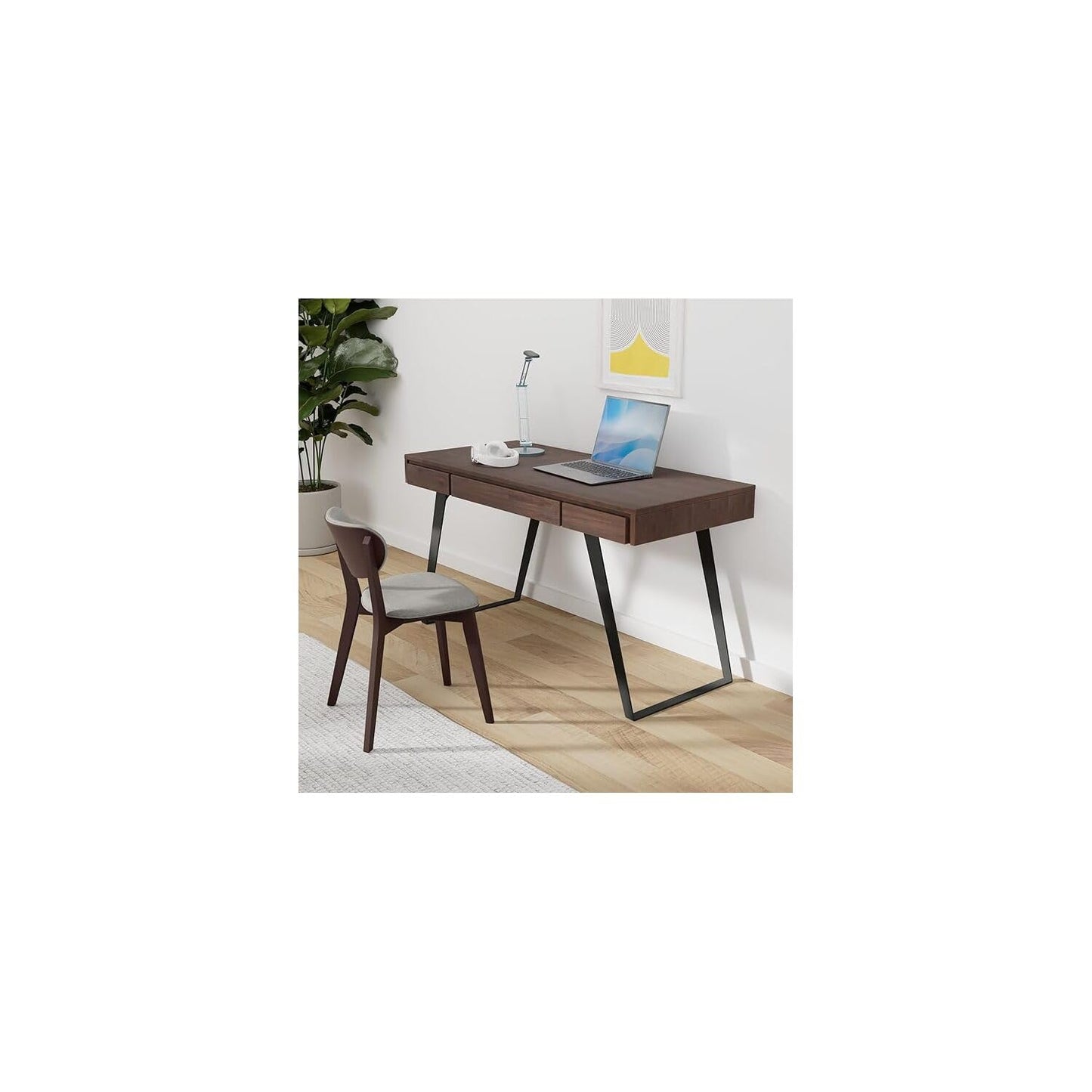 SIMPLIHOME Lowry Desk - 54 Inch Wide Solid Acacia Wood and Metal Writing Desk in Distressed Charcoal Brown, Modern Industrial Home Office Computer Table with 2 Drawers and Flip-Down Keyboard Tray