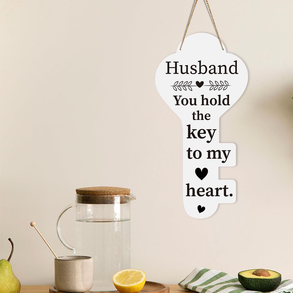 Husband Gifts Fathers Day Birthday Anniversary Valentines Decorations Gifts for Him Key Shape Hanging Wooden Sign