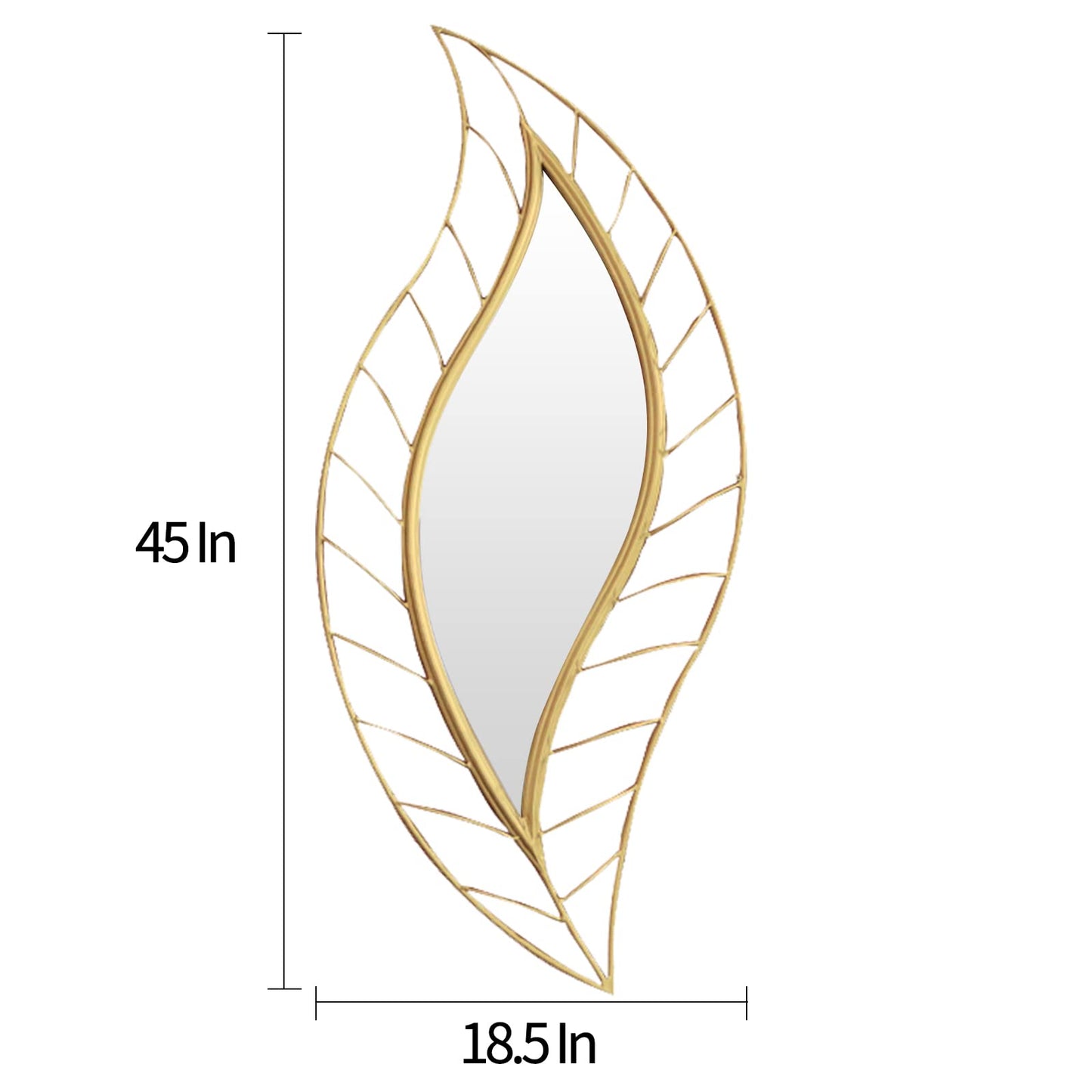 ironsmithn Leaf Teardrop Mirror, Gold Decorative Wall Mirror with Metal Frame, 45" x 18.5" Wall Mounted Mirrors for Bathroom Vanity Living Room Bedroom Fireplace