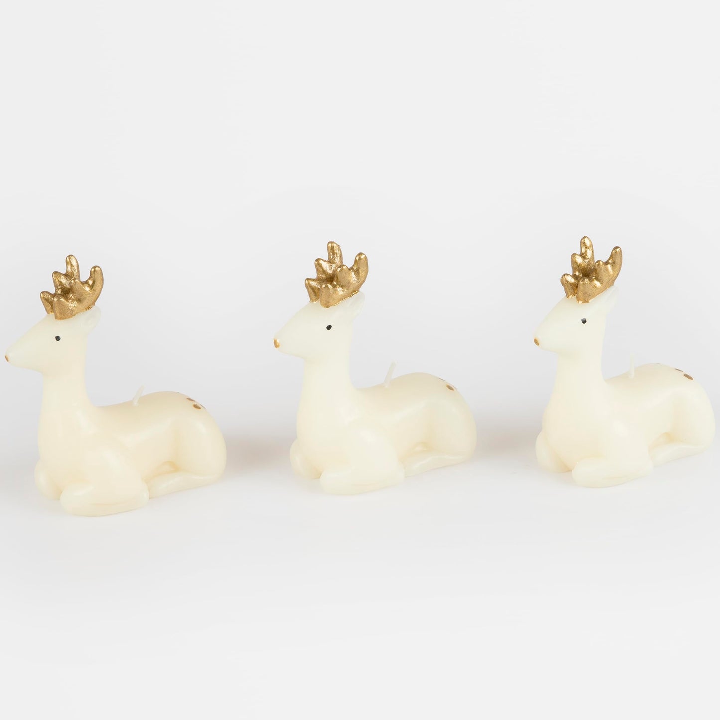 Meri Meri Small Ivory Reindeer Christmas Candles (Pack of 3), Unscented Decorative Candles, 4" Tall, Handpainted Details, Long Lasting Burn Time Approx 3 Hours