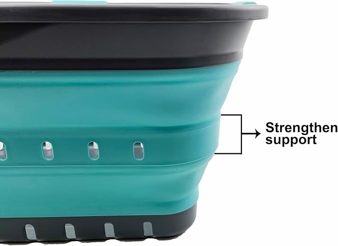 SAMMART 42L (11 gallon) Collapsible Plastic Laundry Basket - Foldable Pop Up Storage Container/Organizer - Space Saving Hamper/Basket (Grey/Crystal Blue)