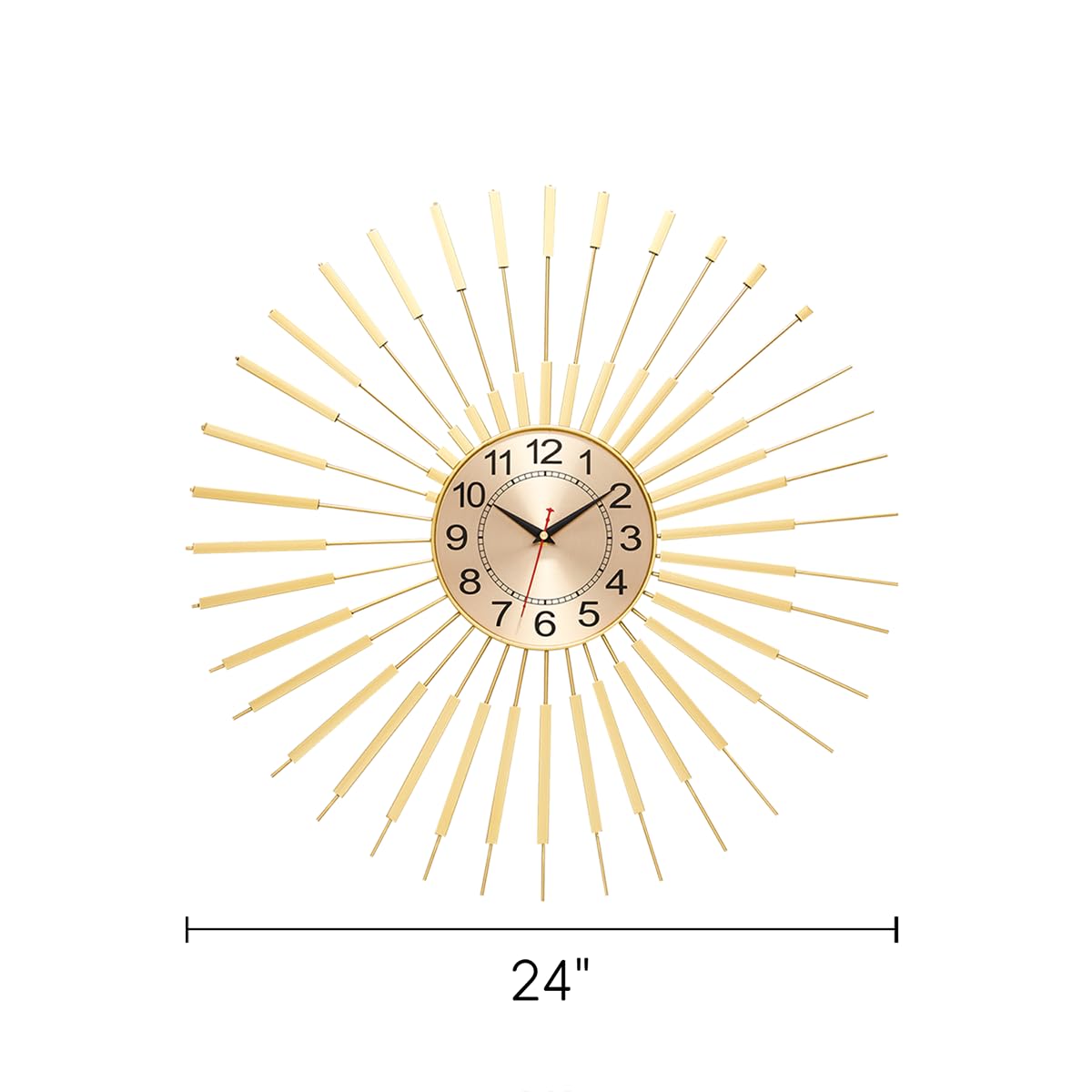 Large Wall Clocks for Living Room Decor 24 Inch Gold Starburst Wall Clock, Silent Non-Ticking Metal Wall Clocks Battery Operated, Mid Century Boho Farmhouse Modern Art Decor for Bedroom Office