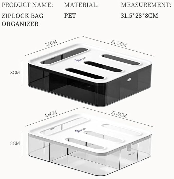 Ziplock Bag Organizer for Drawer | 4 In 1 Plastic Bag Organizer For Gallon, Quart, Sandwich & Snack | Food Bags Dispenser for Kitchen Storage, Wall Mount, Lightweight & Durable
