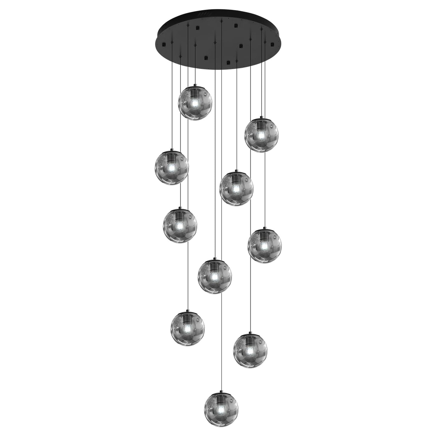 ykolupty H138 Modern Smoke Glass Globe Chandelier Large Chandeliers for High Ceiling 10-Lights Entryway Modern Lighting Fixture Glass Globe Pendant Light for Living Room Foyer Hallway