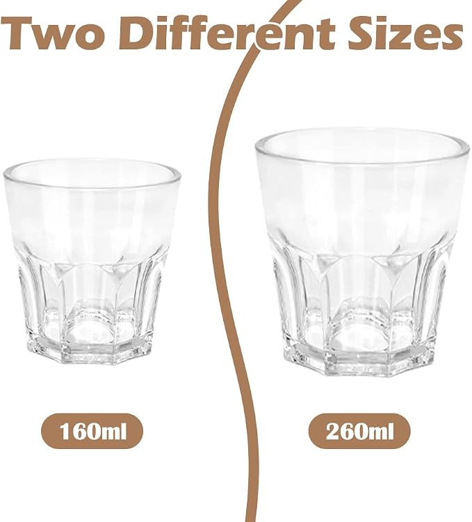 Plastic Drinking Glasses Set of 6, Unbreakable Water Tumbler, Acrylic Plastic Cups, Reusable Kids Drinking Cups for Children Kitchen Cocktail Picnic Party Juice Whiskey Wine (6pc-clear-160ml/5.4oz)