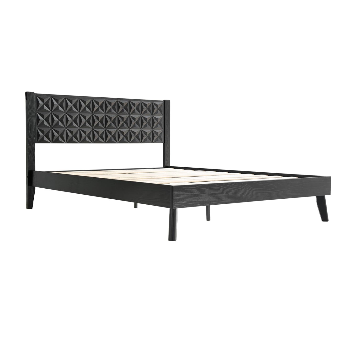 King Size Platform Bed Frame with Solid Wood Headboard & Footboard, 12 Sturdy Slatted Base with Central Metal Legs, Noise-Free & Slip-Free, Easy Assembly, No Box Spring Needed, Ebony Oak Finish UPK-35