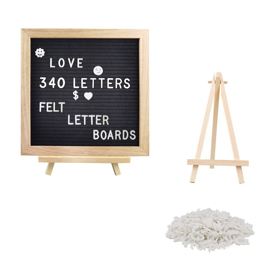 Felt Letter Message Board with 340 Letters,Letter Board Sign with Stand, 10X10 Inch for Baby & Pregnancy Announcement Sign,Black Felt