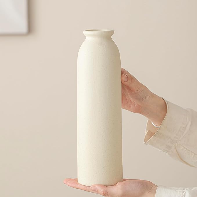 10.4 inches Tall Decorative Ceramic Vase Set, 3 Pieces, Nordic Modern Boho Style, White, for Home Decor (Beige)