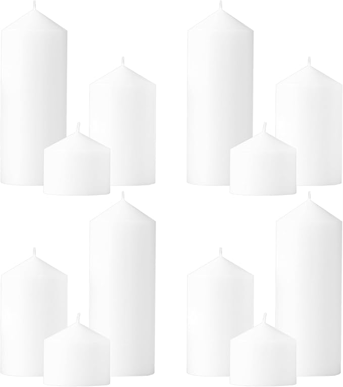 White Pillar Candles Bulk Set of 12,3 Different Lengths 3 x 3/6/8 Inch (4 Each),Hurricane Candles,Dripless Unscented Smokeless,Gives You a Better Atmosphere When Organizing an Event Party.