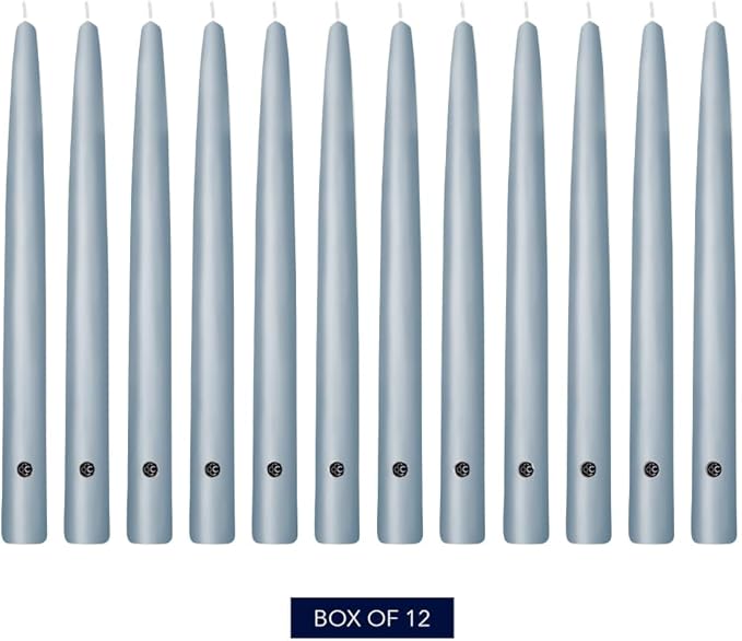 Colonial Candle Unscented Taper Candle, Handipt Collection, Wedgewood, 12 in, Pack of 12 - Up to 10 Hours Burn