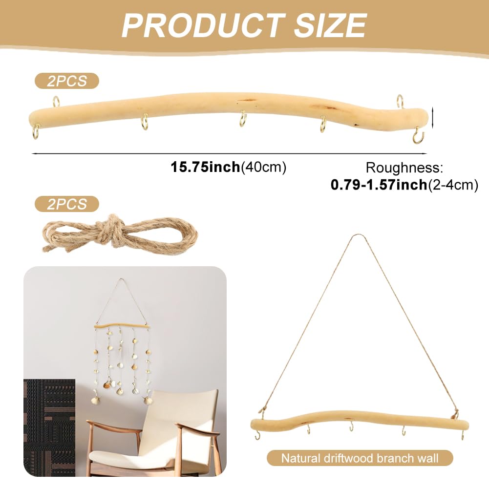 YOSINXU 2Pcs 15 Inch Driftwood for Crafts Natural Driftwood Decorative Branches, Home Wall Hanging Decor Jewelry Organizers with 5 Hooks, Handcrafted from Natural Drift Wood for Keys Hats Entryway