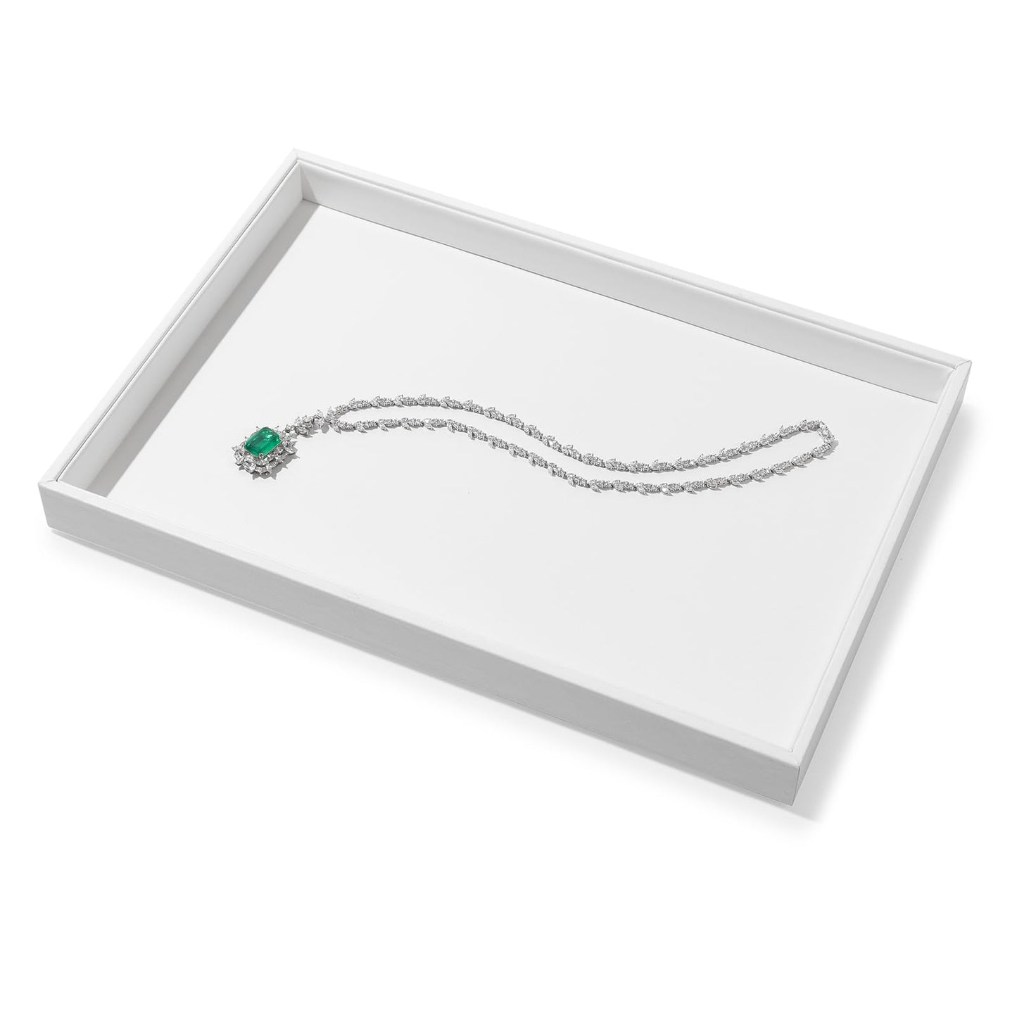 Papten PU Leather Jewelry Tray Necklace Bracelet Holder Stackable Jewelry Drawer Organizer Tray for Necklace Bracelets Watches Earring Ring Storage Display (White)