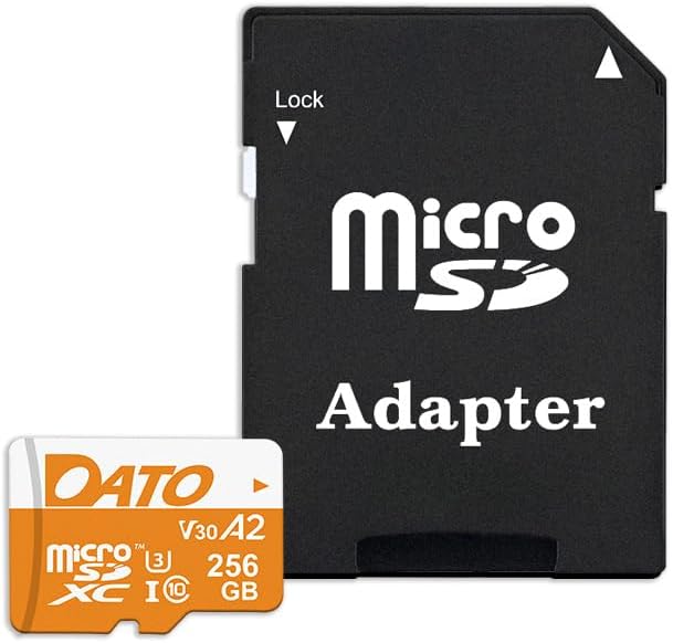DATO 256GB C10, U3, V30, A2, 4K 160/150 Advance Plus microSDXC Memory Card w/Adapter, UHS-I, UHD, Up to MB/s