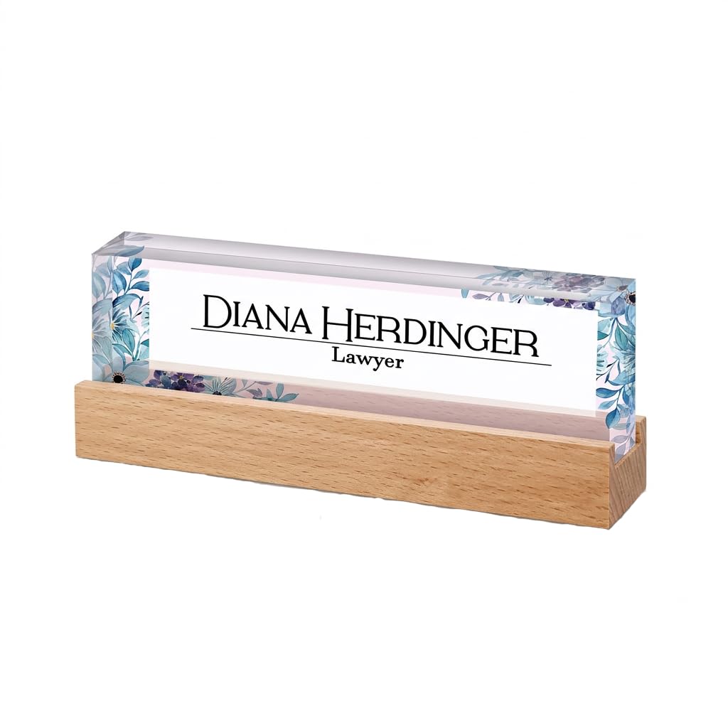 Personalized Desk Nameplate, Custom Acrylic Office Sign for Him Boss, Professional Name Plate for Coworkers, Custom Gift Idea for Office, New Job Gift, Coworker Gift, Phd Gift (Flower Design-1)
