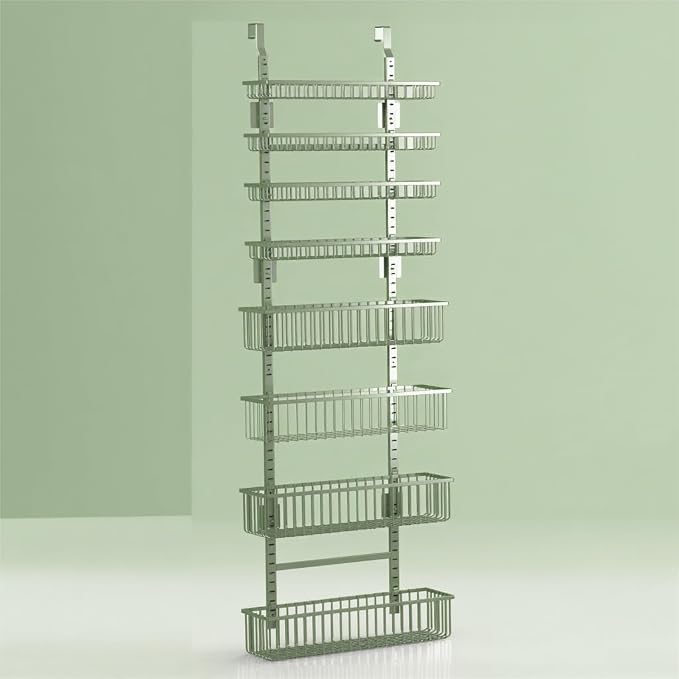 Moforoco Sage Green Over The Door Pantry Organizer, Pantry Door Organizer Shelves, Kitchen Organizers and Storage, Hanging Basket Wall Spice Rack Seasoning Shelves