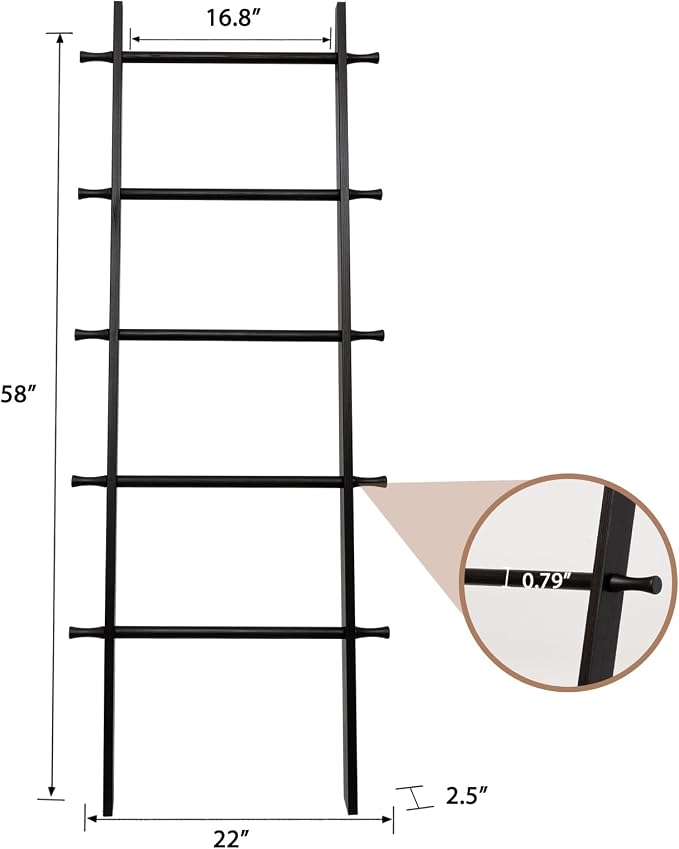 5-Tier Blanket Ladder – 4.8 Ft Wall Leaning Quilt Rack, Farmhouse Blanket Storage for Living Room, Bedroom & Bathroom – Rustic Decorative Wooden Towel & Quilt Holder, Easy to Assemble