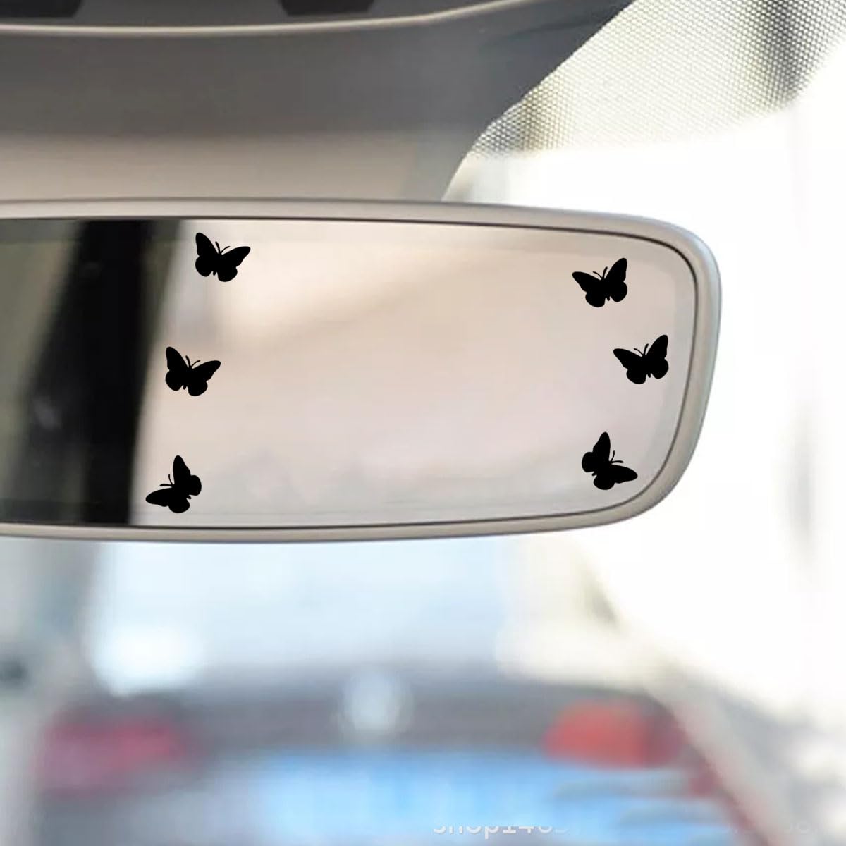 Craedli Butterfly Car Rearview Mirror Sticker Decal, Mini Waterproof Vinyl Car Window Decal Present for Women, Aesthetic Auto Interior Decoration Sticker for Computer, Water Bottle (Black)