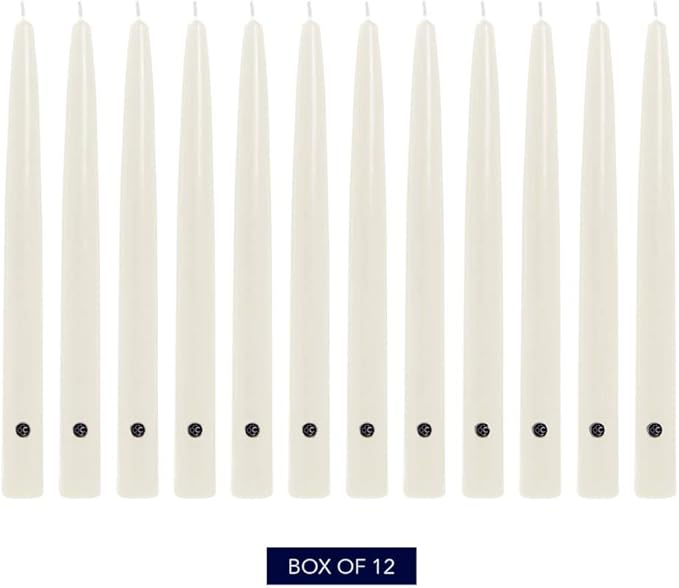 Colonial Candle Unscented Taper Candle, Handipt Collection, White, 12 In, Pack of 12 - Up to 10 Hours Burn