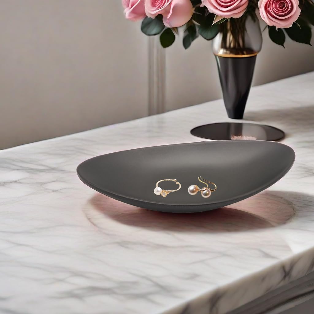 XinHuiGY Black Key Ring Dish Jewelry Tray Key Tray Organizer,Dresser Decor entryway Key Dish Decorative Trinket Dish Housewarming Gift 7inch (Oval)